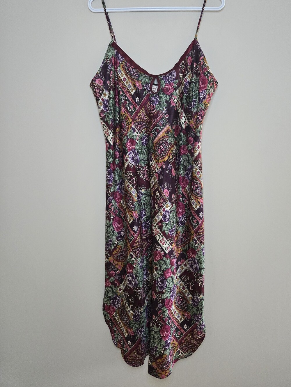 California Dynasty vintage boho printed paisley floral maxi chemise slip dress